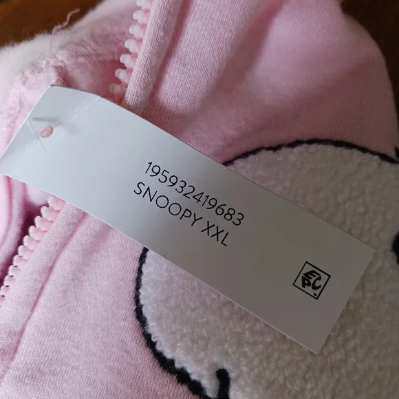 PEANUTS Snoopy Full Zip Hoodie Woodstock Embroidered Sweatshirt Pink Size L NEW - Picture 15 of 16